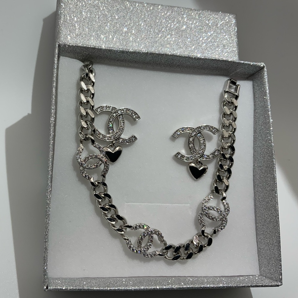 Silver Chain Bracelet and Earrings Jewelry Gift set